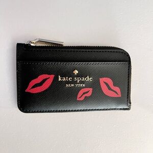 Kate Spade Black and Red Lip Print Card Holder